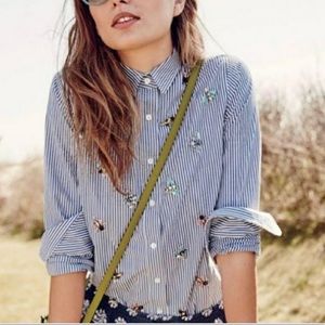 J Crew Perfect Fit Embellished Striped Oxford